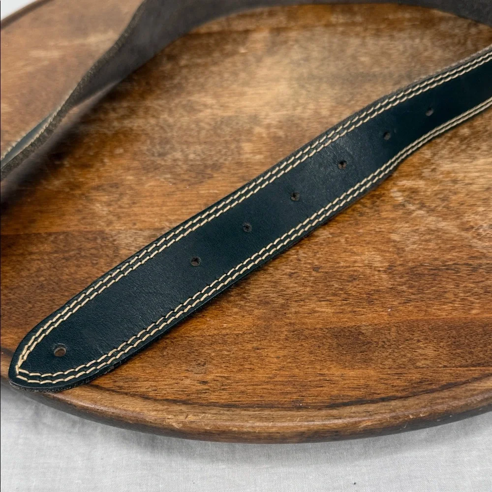 Liz Claiborne Belt Wm Black Leather Turquoise Silver Metal Vintage Boho Western